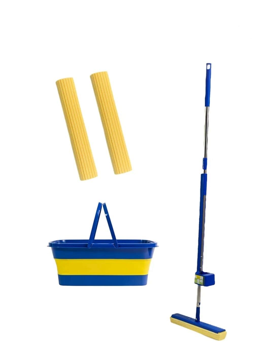 Space Mop 4-1; Scopa, Lavapavimenti, Lava e Asciuga Pavimenti - Pulizia Efficiente e Veloce, Adatta a Tutti i Tipi di Pavimenti/ Mop completo 3 ricambi in omaggio/ Mop + secchio salva spazio in omaggio 1 ricambio