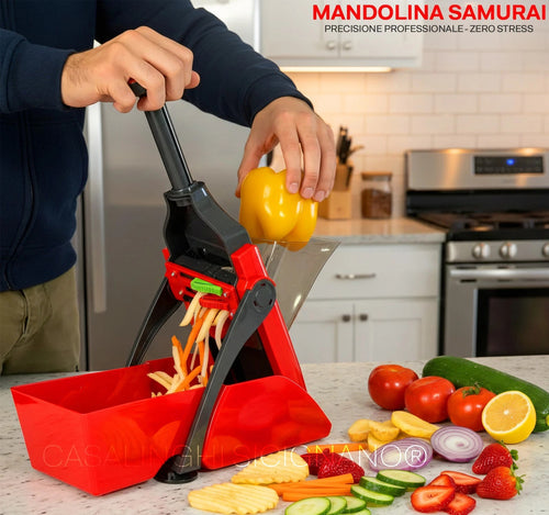 Arca Mandolina a Pressione Samurai Affettaverdure Acciaio Inox 9 Spessori
